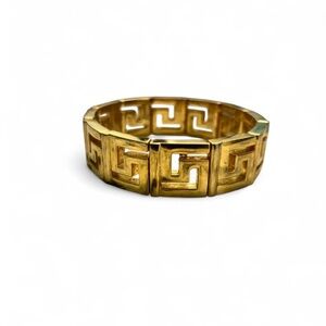Vintage 90s Gold Greek Key Bracelet Chunky Statement Bangle